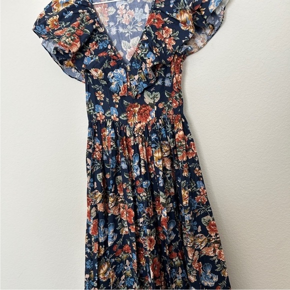 Doen Pecos Indigo Iris Floral Midi Dress Liberty Fabric - Picture 6 of 9
